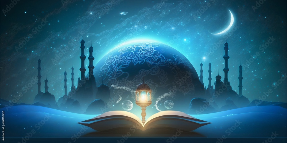 Wall mural abstract book science fiction style background illustration created using ai generative.