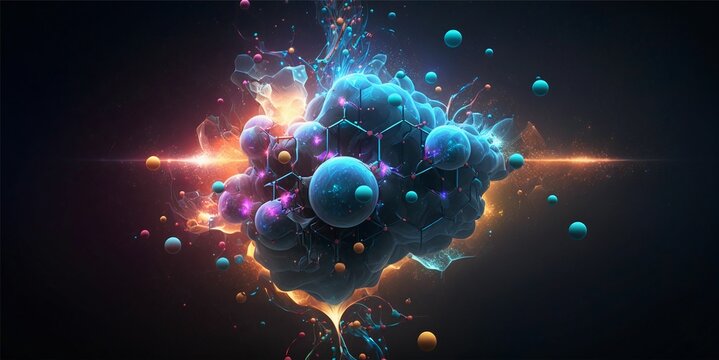 science background illustration with interconnected molecular shapes created using ai generative