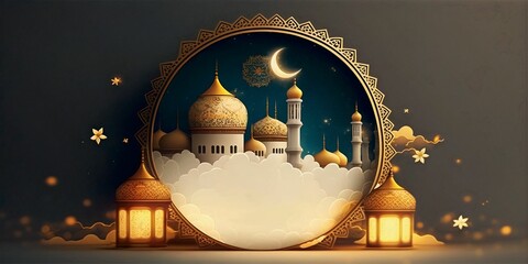 Elegant Islamic background with magnificent mosque, create with generative AI.