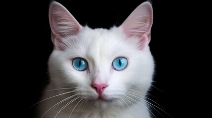 Fototapeta premium white cat with blue eyes staring generative ai