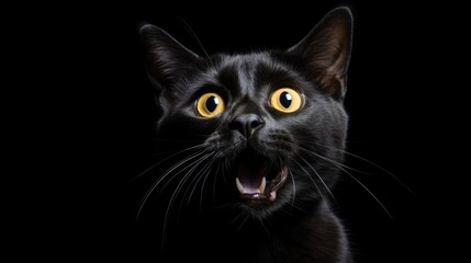 Obraz premium a black cat with a surprised expression generative ai