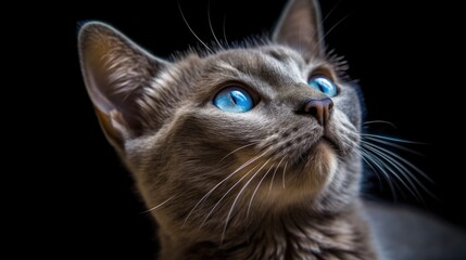 A gray cat with blue eyes looking. generative ai