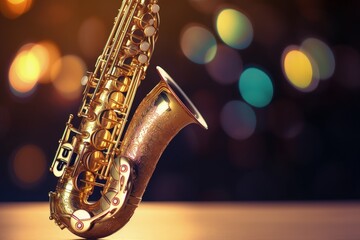 Fototapeta premium Saxophone on bokeh background, Generative AI 