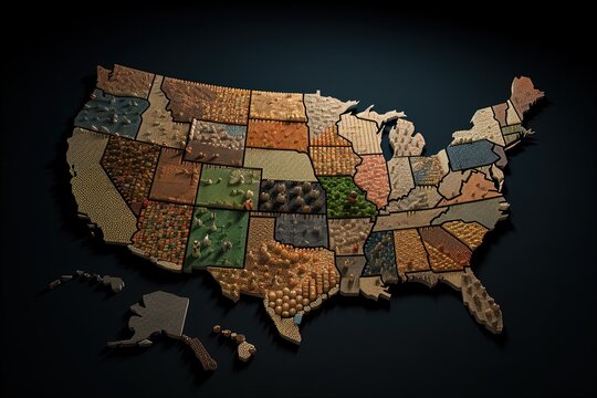 Mosaic of United States Map on black background, USA map, Generative AI