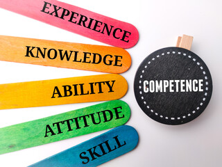 Wooden board and colored stick with the word COMPETENCE concept