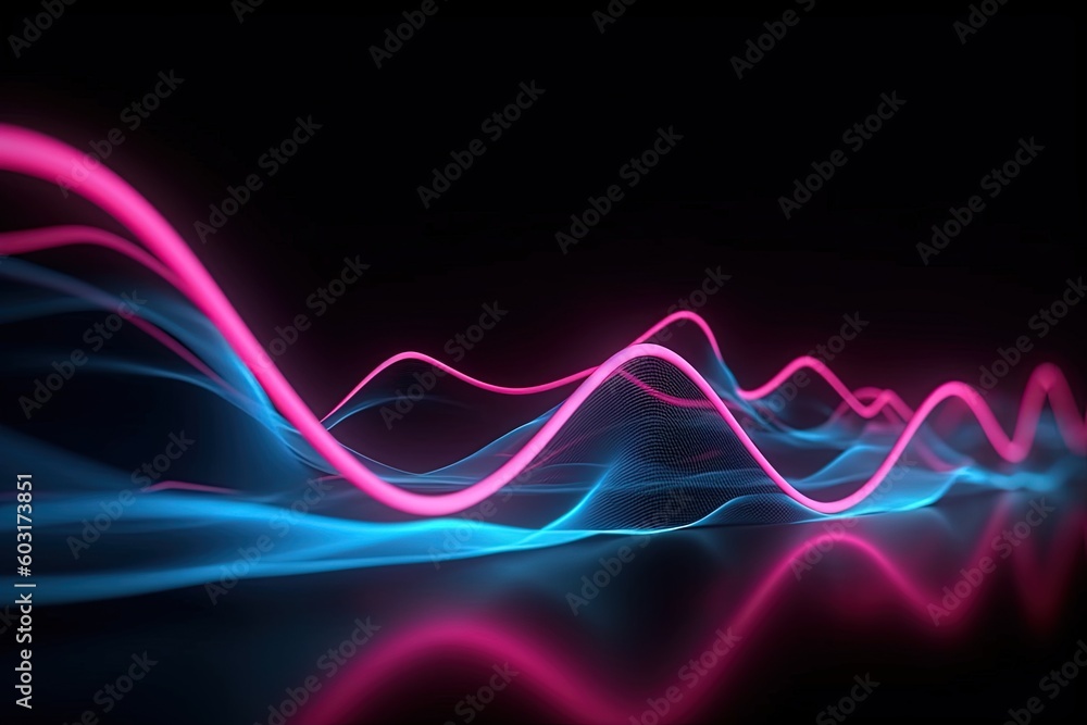 Wall mural abstract futuristic background with pink blue glowing neon moving high speed wave lines and bokeh li