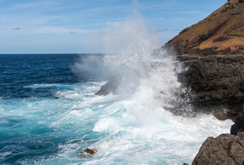 Wild coast of El Hierro island (Canary). Big waves.
