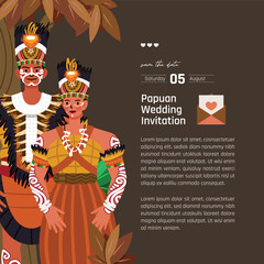 Traditional Wedding dress Papuan illustration layout design for invitation flat style