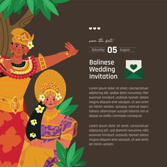 Traditional Wedding dress Balinese illustration layout design for invitation flat style