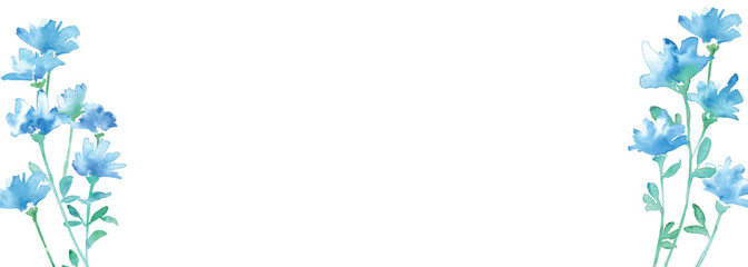 水彩画。水彩タッチの青い花ベクターイラスト。夏の涼しげな青い花背景。Watercolor painting. Blue flowers vector illustration with watercolor touch. Cool summer blue flowers background.