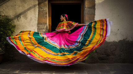 LATIN MEXICAN FOLKLORE, TRADITIONAL, COLORFUL, CULTURAL, REGIONAL DANCER. ai generative