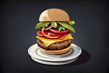 Grande Hamburguesa con queso, tomate, carne y lechuga, IA, IA Generative, diseños variados.