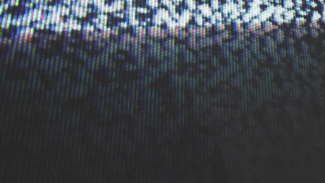 Static tv snow noise, crt screen close-up, glitchy pixel bitmap visual coming from the screen.