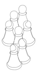 One continuous line of pawns, chess pieces. Thin Line Pawn Illustration vector concept. Contour Drawing Creative ideas.