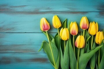 tulips flower with copy space on vintage wooden background