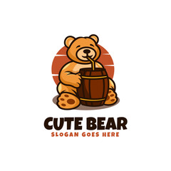 Vector Logo Illustration Bear Mascot Cartoon Style.