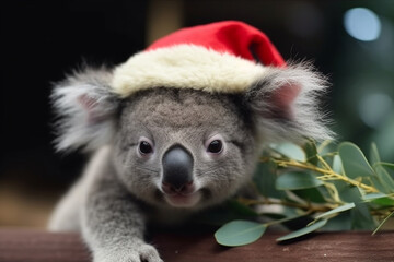 cute koala wearing christmas hat