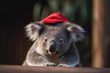 cute koala wearing christmas hat