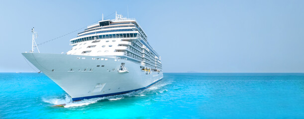 Cruise Ship, Cruise Liners beautiful white cruise ship above luxury cruise in the ocean sea concept...