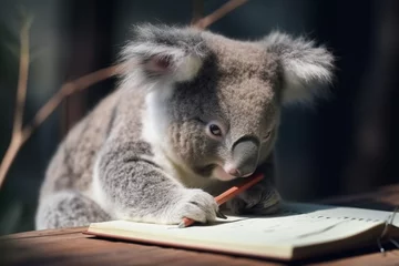 Poster cute koala is learning to write © imur