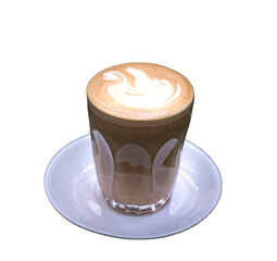 Cup of coffee Flat White in a cup made of glass. Transparent background.