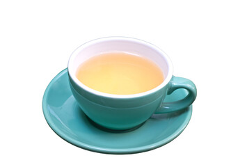 Hot Chamomile tea in a green cup. Transparent background.