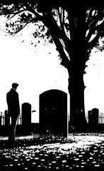 vector illustration of man in graveyard