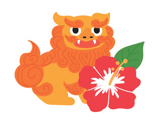 シーサーとハイビスカスの沖縄イメージ