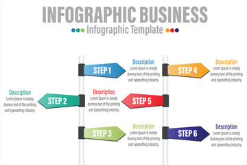 Arrow abstract infographics number options template with Six 6 steps, with Six 6 label. Can be used for workflow layout, diagram, business step options, banner, web design.