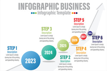 Six 6 Steps or Six 6 option Infographic template for business. Modern Chart diagram with project timeline, presentation vector infographic.