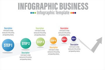 Six 6 Steps or Six 6 option Infographic template for business. Modern Chart diagram with project timeline, presentation vector infographic.