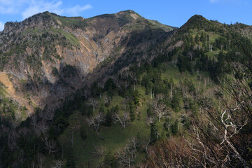 剣ヶ峰山から武尊神社に向かう登山道から見上げた晩秋の武尊山