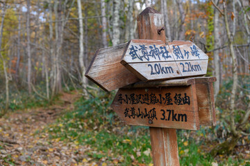 武尊山の登山道の分岐点の標識