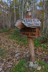 武尊山の登山道の分岐点の標識