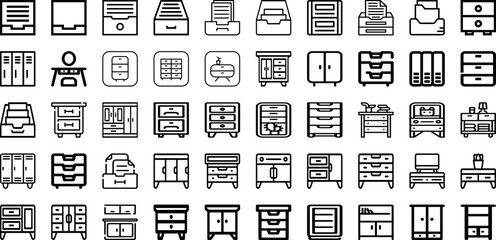 Set Of Cabinet Icons Collection Isolated Silhouette Solid Icons Including House, Cabinet, Room, Interior, White, Modern, Home Infographic Elements Logo Vector Illustration