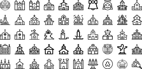 Set Of Church Icons Collection Isolated Silhouette Solid Icons Including Church, Religion, Christianity, Christian, Religious, Faith, God Infographic Elements Logo Vector Illustration