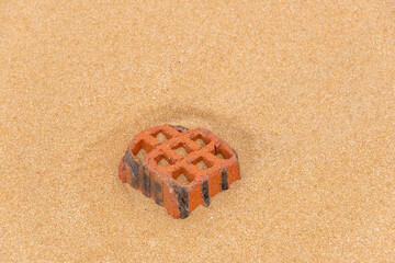 Brick on a Wet Sand Beach