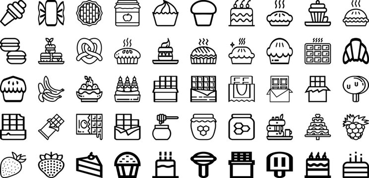 Set Of Dessert Icons Collection Isolated Silhouette Solid Icons Including Sweet, Bakery, Dessert, Delicious, Pastry, Food, Cake Infographic Elements Logo Vector Illustration