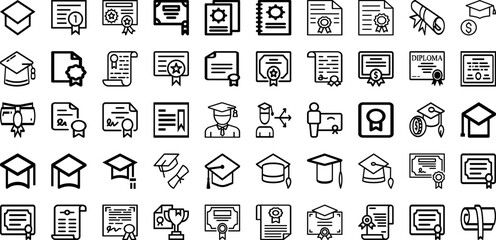 Set Of Diploma Icons Collection Isolated Silhouette Solid Icons Including Graduation, Diploma, Certificate, Paper, Vector, Award, Achievement Infographic Elements Logo Vector Illustration