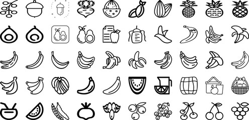 Set Of Fruit Icons Collection Isolated Silhouette Solid Icons Including Organic, Healthy, Orange, Fruit, Fresh, Diet, Food Infographic Elements Logo Vector Illustration