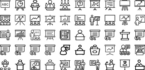 Set Of Lecture Icons Collection Isolated Silhouette Solid Icons Including Presentation, Conference, People, Education, Seminar, Business, Lecture Infographic Elements Logo Vector Illustration