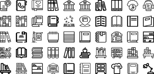 Set Of Library Icons Collection Isolated Silhouette Solid Icons Including Knowledge, Education, Library, Literature, Book, Study, Shelf Infographic Elements Logo Vector Illustration
