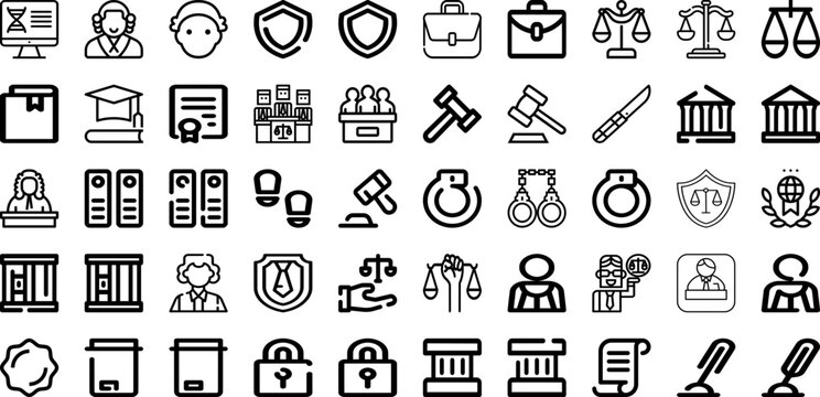 Set Of Lawyer Icons Collection Isolated Silhouette Solid Icons Including Business, Lawyer, Justice, Legal, Office, Courtroom, Law Infographic Elements Logo Vector Illustration