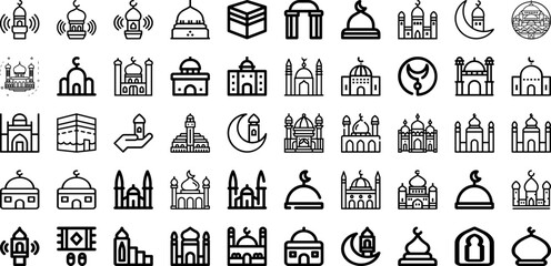 Set Of Mosque Icons Collection Isolated Silhouette Solid Icons Including Arabian, Religious, Muslim, Ramadan, Religion, Mosque, Culture Infographic Elements Logo Vector Illustration