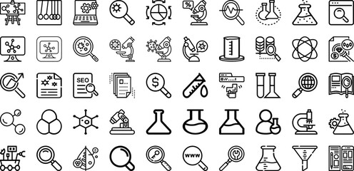 Set Of Research Icons Collection Isolated Silhouette Solid Icons Including Scientist, Medical, Laboratory, Science, Research, Analysis, Technology Infographic Elements Logo Vector Illustration