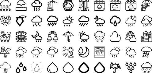 Set Of Rainy Icons Collection Isolated Silhouette Solid Icons Including Season, Background, Sky, Weather, Rain, Rainy, Wet Infographic Elements Logo Vector Illustration