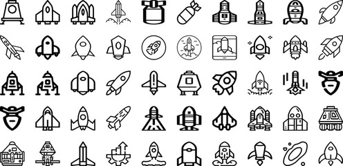 Set Of Rocket Icons Collection Isolated Silhouette Solid Icons Including Spaceship, Ship, Science, Launch, Rocket, Technology, Space Infographic Elements Logo Vector Illustration