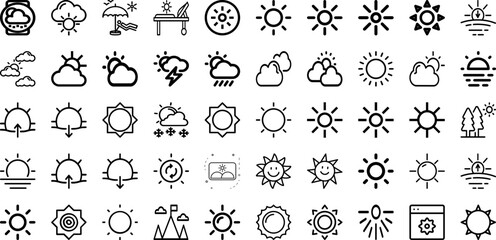 Set Of Sunny Icons Collection Isolated Silhouette Solid Icons Including Background, Sky, Blue, Sunny, Nature, Summer, Sun Infographic Elements Logo Vector Illustration