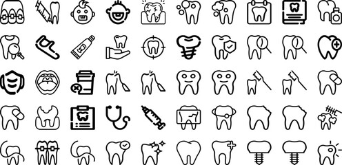 Set Of Teeth Icons Collection Isolated Silhouette Solid Icons Including Smile, Health, Care, Dental, Healthy, Tooth, Mouth Infographic Elements Logo Vector Illustration