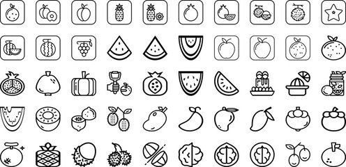 Set Of Fruit Icons Collection Isolated Silhouette Solid Icons Including Fruit, Organic, Fresh, Healthy, Food, Orange, Diet Infographic Elements Logo Vector Illustration